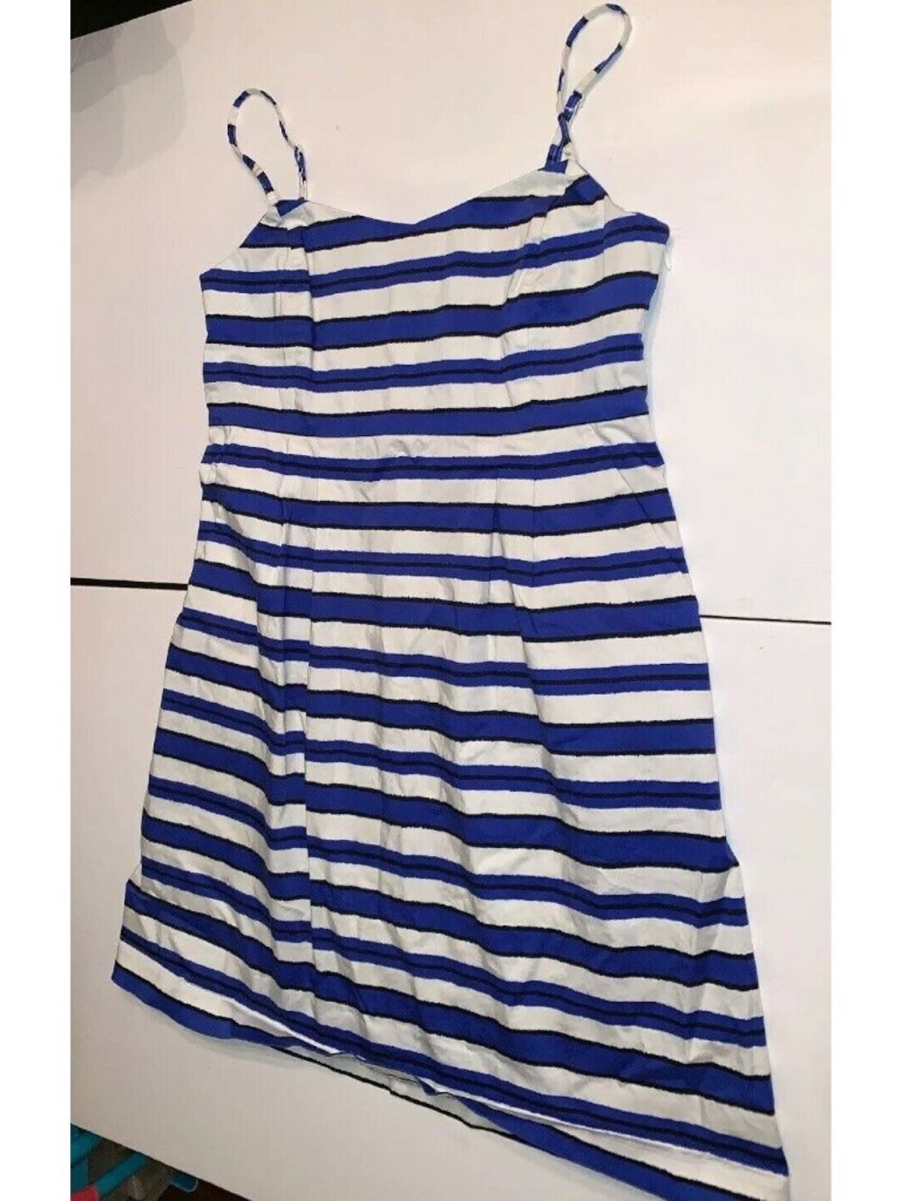 Gap Connie Sateen Stripe Womens Dress Sz 10 Petite Blue White Stripe